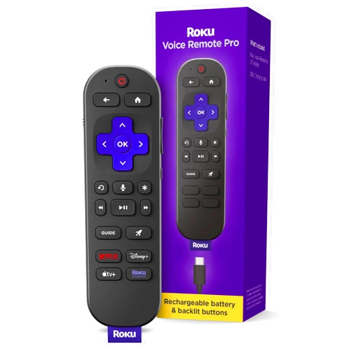 Roku Voice Remote Pro (2nd Ed.) | Rechargeable TV Remote Control with Hands-free Voice Controls, Backlit Buttons, & Lost Remote Finder - Replacement Remote Compatible with All Roku TV, Players & Audio