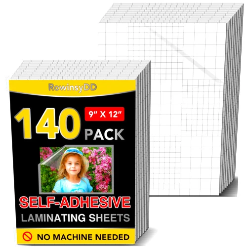 RowinsyDD 140 PCS Self-Adhesive Laminating Sheets, 9 x 12 Inches Clear Laminating Sheets No Machine Needed Self Sealing Laminate Sheets