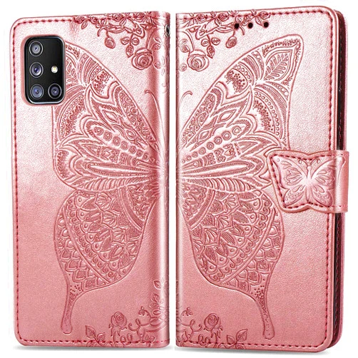 MEUPZZK for Samsung Galaxy A71 5G Wallet Case [Not Fit A71 4G], Embossed Butterfly Premium PU Leather [Folio Flip] [Kickstand] [Card Slots] [Wrist Strap] [6.7 inch] Cover for Samsung A71 5G (A-Rose)