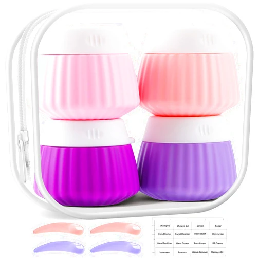 DYRENAC Travel Containers for Toiletries,TSA Approved Silicone Cream Jars, Travel Essentials Accessories with Clear Bag and Labels, Leak Proof Travel Size Jars for Liquid Cosmetic Face Body Hand Cream
