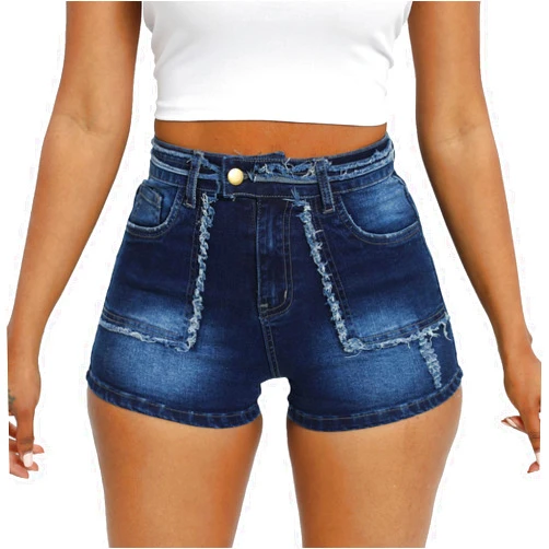 Yenfief Women Ripped Denim Shorts High Rise Summer Jeans Stretchy Folded Hem Jean Shorts Cut Off Distressed Short Jeans