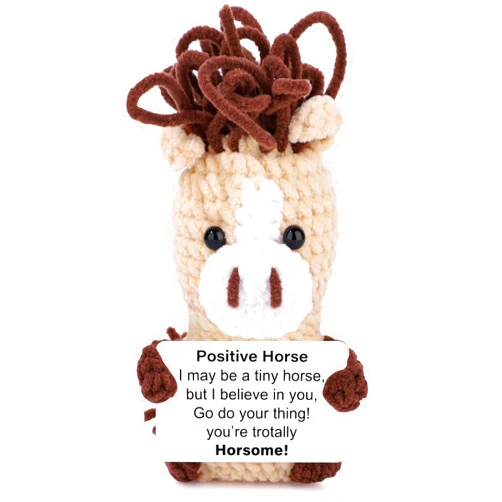 JoycuFF Mini Horse Positive Crochet Animal Emotional Support Message White Elephant Birthday Gifts Stocking Stuffers for Women Her Daughter Friend Teen Girl Handmade Crochet Horse Xmas Gifts