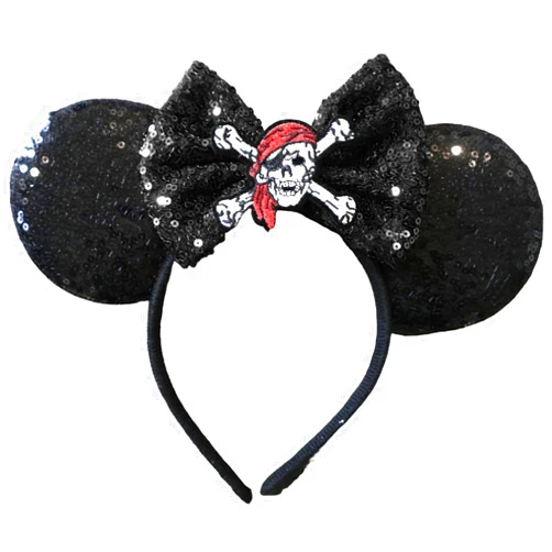 RIDODO Christmas Minnie Ears Pirate Headband, Sequin Christmas Mickey Ears, Green Mouse Ears Pirate Headband, Pick Your Color,Park ears Princess for girls and women