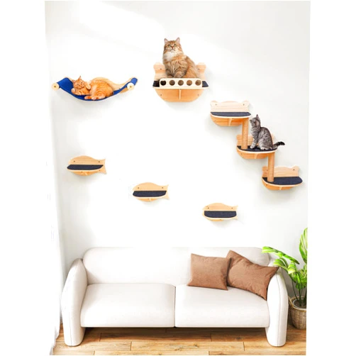 Turosur Cat Wall Shelves Furniture Set Cat Shelves for Wall for Large Adult Cats Kittens Cat Wall Steps Shelf Perches Climber with Hammock Perches Sisal Scratching Post