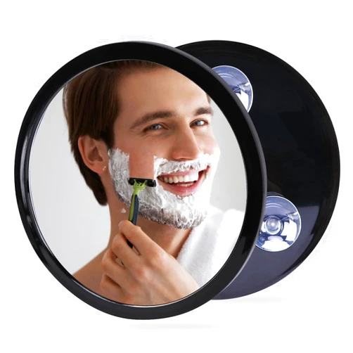 YoHumk Fogless Shower Mirror for Shaving and Makeup with 3 Removable Powerful Suction Cups, Shatterproof Anti Fog Mirror for Shower and Bathroom, Glassless Safety Kids Mirror (Black)