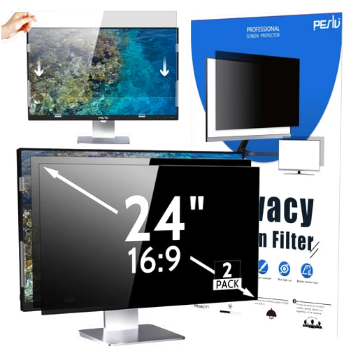 Peslv 2-PACK 24 Inch 16:9 Computer Privacy Screen for Widescreen Monitor, 24inch Removable Anti Blue Light Glare Eye Protection Shield, Black Blackout Anti Spy Desktop Security Private Filter