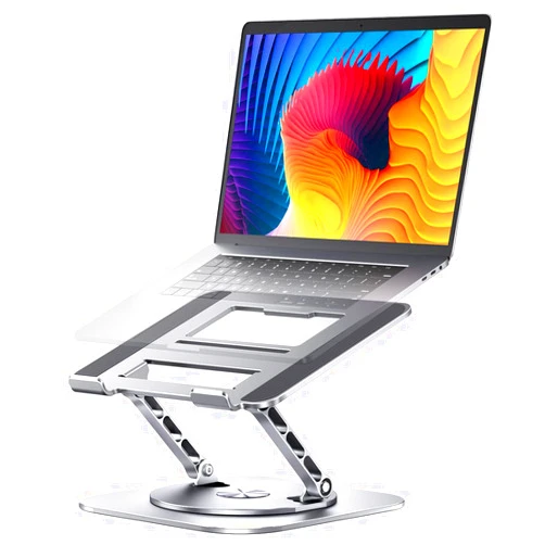 AOEVI Adjustable Computer Stand with 360 Rotating Base, Ergonimic Foldable Laptop Riser for Desk Compatible with MacBook Pro/Air Notebook up to 16 Inches, Silver