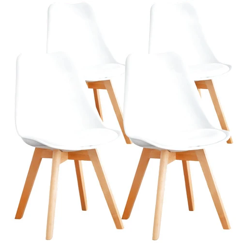 OLIXIS Set of 4 Dining Kitchen Mid-Century Modern Chairs with Wood Legs and PU Leather Cushion for Living Room Bedroom Outdoor Lounge, White