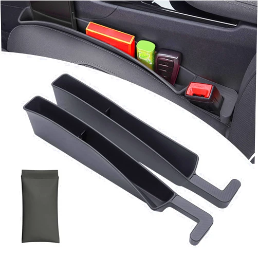 Pakanana Car Seat Gap Filler Organizer 2 Pack with Storage Pouch, Seat Gap Filler Organizer for Automotive, Car Organizer Suitable for SUV and Sedan, Storage for Coins & Glasses & Keys.(Black)
