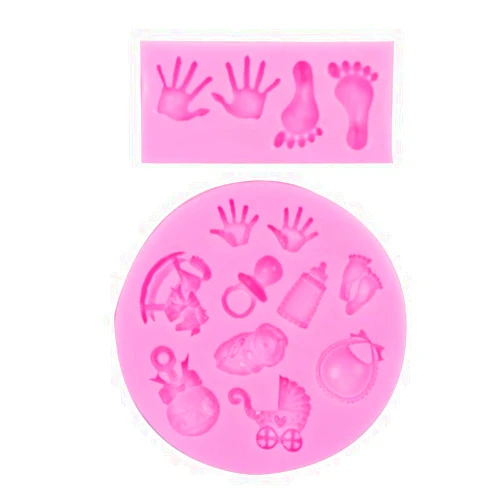 TUGMWONH Fondant Mold 4 Pieces Foot Palm Trolley Baby Bottle Rocking Fondant Clay Chocolate Silicone Mold