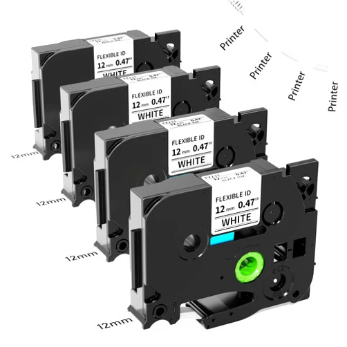 Oozmas TZE-FX231 Oozmas Compatible with Brother Flexible Label Tape 12mm 0.47 Laminated White P-Touch TZ Flexible ID Tape Ptouch TZEFX231 PTD210 PTH110 PTH111 PTE300 Label Maker Tape for Cable/Wire, 4-Pack