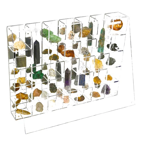 Gjkldcvb Adjustable Acrylic Display Case Clear Wall Mounted or Desktop 35 Room Storage Cabinet Organizer for Collectibles, Figures, Rock Collection, with Mirrored & Lid…