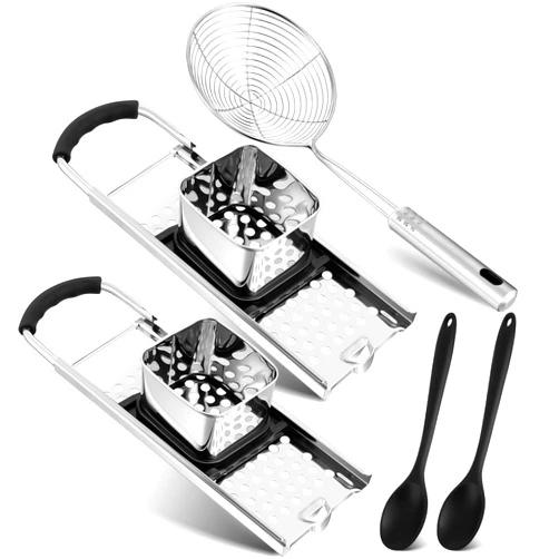 Lounsweer 5 Pcs Stainless Steel Spaetzle Maker Set Spaetzle Noodle Maker with Comfortable Grip Pasta Maker with Skimmer Spider Strainer 2 Silicone Spatula for Kitchen Traditional German Egg Noodle