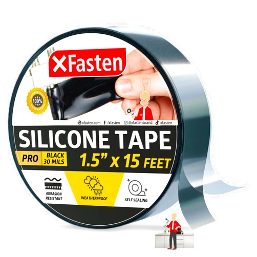 XFasten Self-fusing Silicone Tape Pro, Black, 1.5-Inch x 15-Feet, 30mils Weatherproof Silicone Rubber Sealing Tape for Outdoor Coax, Electrical Cable, Radiator Hose, Pipe Leaks and Emergency Repairs