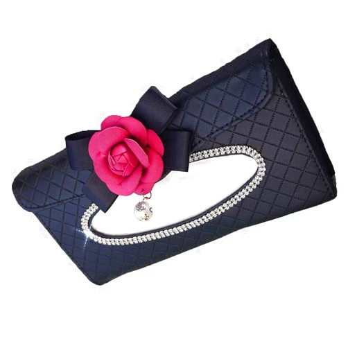 Wishlanlan Auto Car Sun Visor Tissue Box Handy Paper Napkin Holder Clip Rose and Pearls Decorate (Red)