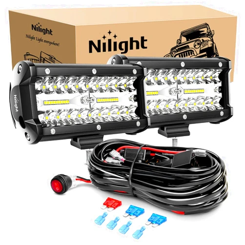 Nilight ZH303 2PCS 6.5 Inch 120W Spot & Flood Combo Driving 16AWG Wiring Harness for Led Work Light Triple Rows Off-Road Truck Car ATV SUV, 2 Years Warranty, White