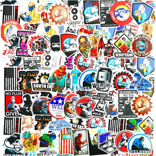 Zonon 100 Pieces Welding Stickers Hard Hat Stickers Welding Stickers Decals, Tool Box Stickers Funny Stickers for Helmet Welding Construction Worker Lineman Oilfield Electrician Decals
