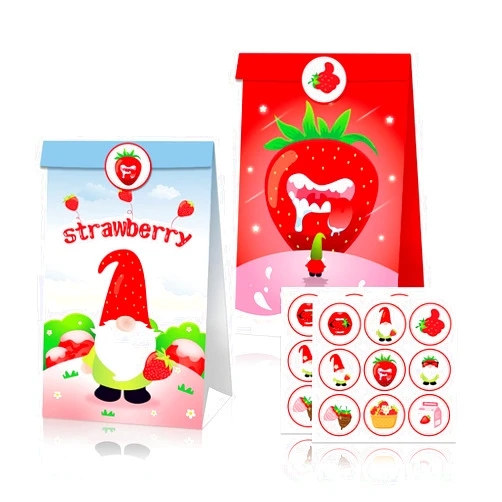 Darneidra Display Strawberry Party Bag Gift Paper Bag, Biscuit, Cake, Chocolate, Candy, Snack Packaging Suitable for Any Holiday, Birthday Party (24 pcs)