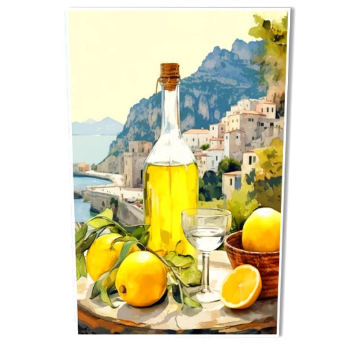 GLBUPIAL Italian lemon wine canvas painting wall prints rustic style decoration home decor romantic gift poster amalfi lemon art positano coast style painting vintage european watercolor painting