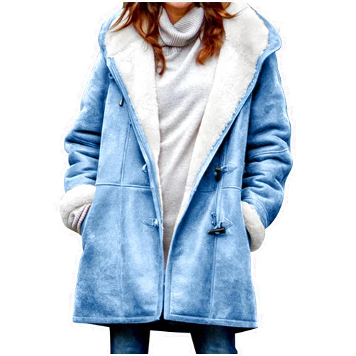 SMIDOW Womens Sherpa Lined Jackets Fashion Winter Fuzzy Fleece Hoodie Sweatshirt Casual Soft Cozy Horn Button Down Coats