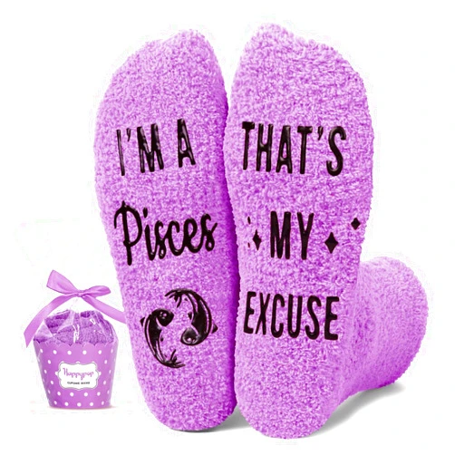 HAPPYPOP Zodiac Gifts for Women - Astrology Constellation Horoscope Gifts, Fuzzy Space Galaxy Socks