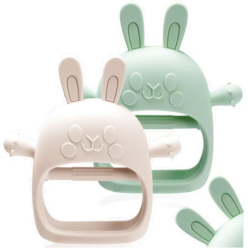 FEISCS Easter Bunny Teething Toys for Babies 0-6 Months,Bunny Teether,Food-Grade Silicone Teething Mitten for Babies,BPA Free
