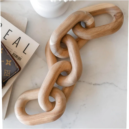 PEAKOLY Book Shelf Decor Aesthetic - Acacia Wood Chain Link Decor, Modern Coffee Table Decor Items, Home Décor Accents, Bookshelf Decor, Small Home Decor for Shelves, Console Table Decor, Wooden Decor