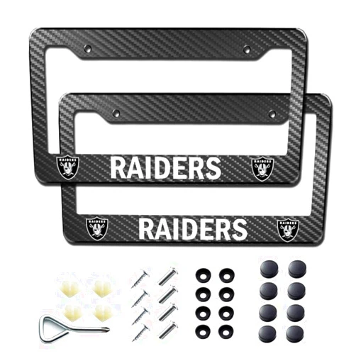 Adenauer FTCO 2PCS Carbon Fiber License Plate Frame for Raiders, Car License Plate Bracket Holder, Aluminum Alloy Weather Proof License Plate Covers Kits with Screw Caps Cover, Universal Size