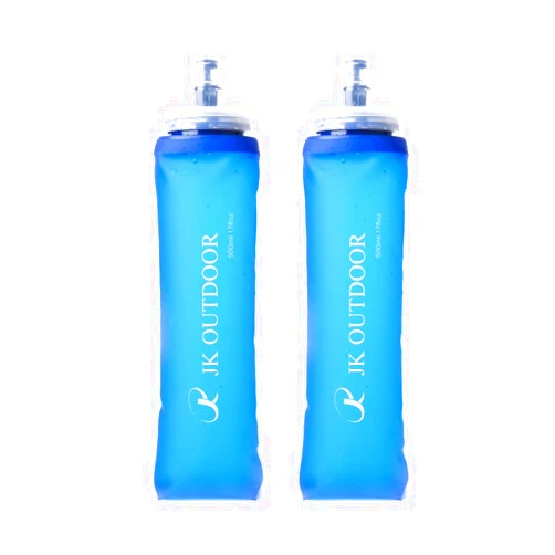 SPARROW ANGEL 500ml Lightweight TPU Soft Flask Water Bottle 2-Pack Soft Hydration Vest Bottle with Wide Mouth Opening for Running Vests and Backpack Pouches, Blue, Blue, (JK2022004)