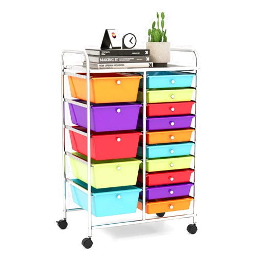 LDAILY 15-Drawer Rolling Storage Cart, Multipurpose Rolling Storage Cart, Storage Organizer on Wheels, Durable Metal Frame, Scrapbook Paper Tools, Suitable for Office School (Colorful)