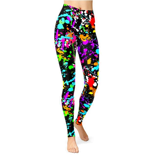 sissycos Women's 80s Leggings Neon Artistic Splash Printed Buttery Soft Stretchy Pants