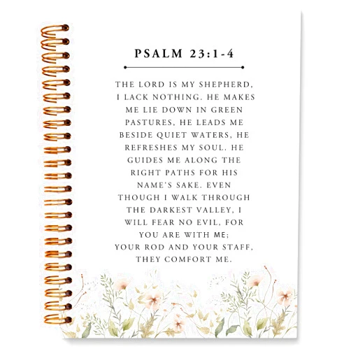 JXREQ Psalm 23:1-4 Christian Notebook, the Lord is My Shepherd Bible Journal, Bible Notebooks for Note Taking, Church Notes Journal, Scripture Journal, Christian Religious Journals for Women, 5.5x8.3