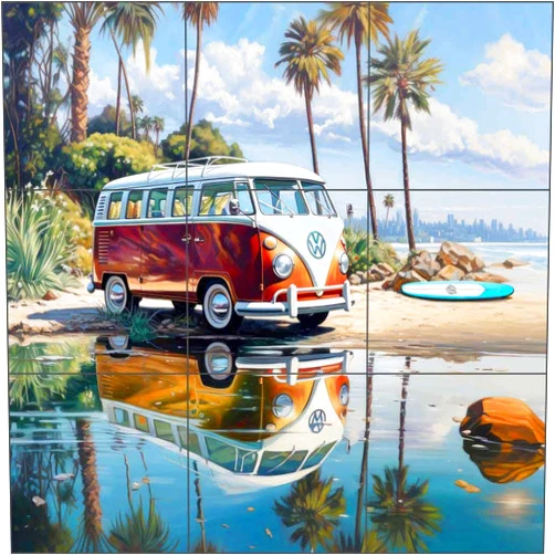Artwork On Tile Ceramic Tile Backsplash Seaside Van Life by Ray Powers Art Kitchen Bathroom Shower Mural…