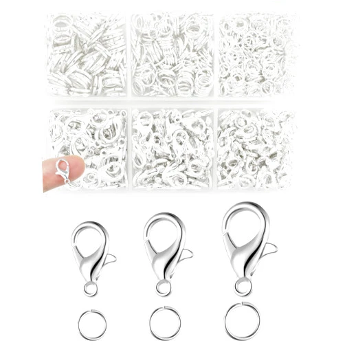FIVEIZERO 900PCS FIVEIZERO Lobster Claw Clasps and Jump Rings Set - Silver Jewelry Clasps for Necklace, Bracelet, Keychains, and DIY Jewelry Making Supplies