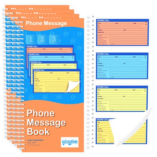 Gisgfim Spiral Bound Phone Message Book 5-1/4x11inch Phone Message Forms Book 2 Part Carbonless Phone Message Pads Phone Call Log Book Voicemail Log Book While You Were Out Message Pad 4 Messages/Page