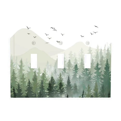 Oarlpyw Rustic Green Mountain Landscape Forest Tree Light Switch Cover 3 Gang Triple Toggle Wall Plates Farmhouse Decorative Electrical Switchplate for Bathroom Bedroom Home Decor Accessories 6.7
