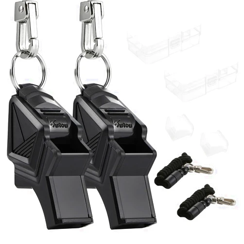 HUTOU Whistle,2 Packs Pealess Plastic Basketball Whistle with Lanyard for Coaches,Referee,Teachers and Police