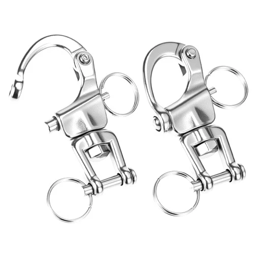 QWORK Jaw Swivel Snap Shackle Quick Release, 2 Pack 316 Stainless Steel Marine Hardware | 360° Rotation Clevis Pin | for Sailing Rigging, Spinnaker Halyards