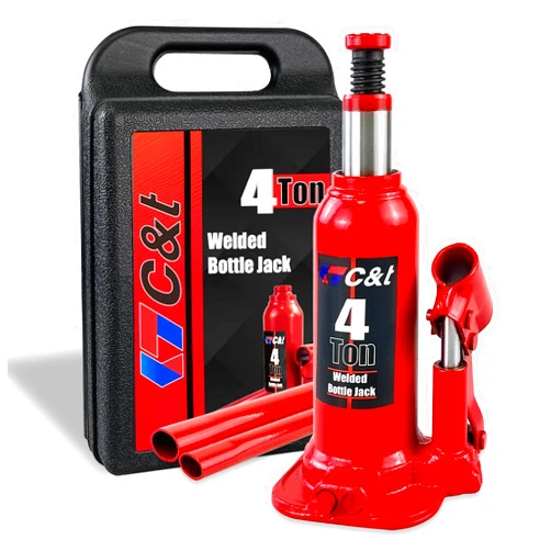 C&T 4 Ton (8,000 lb) Bottle Jack with Carrying Case, Welded Hydraulic Bottle Jack for Car, Pickup, Truck, RV, Repair Vehicle