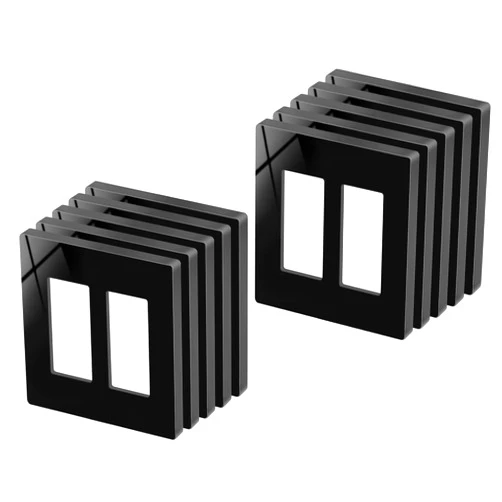BESTTEN 10 Pack 2-Gang Black Screwless Decorator Wall Plate, Decor Outlet Cover, Decorative Switch Plate, Gloss Switch Plate, Unbreakable Polycarbonate Wallplate, H4.69” x W4.73”