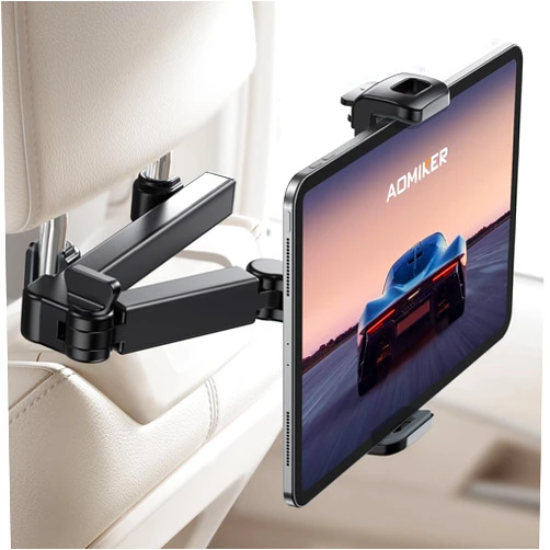 Aomiker iPad Holder Car Headrest - [Stretchable Arm] 2024 Adjustable Tablet Mount for Car Backseat, Travel Road Trip Essentials for Kids, for iPad Pro, Air, Mini, Samsung Tab, 4.7-11” Device - Black