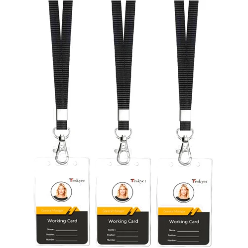 Teskyer Lanyards for ID Badges, 3 Pack of Lanyard with ID Card Holder, Extra Thick Clear Waterproof Resealable Zip ID Badge Holder with Lanyard for Office, School, Cruise Ship Cards