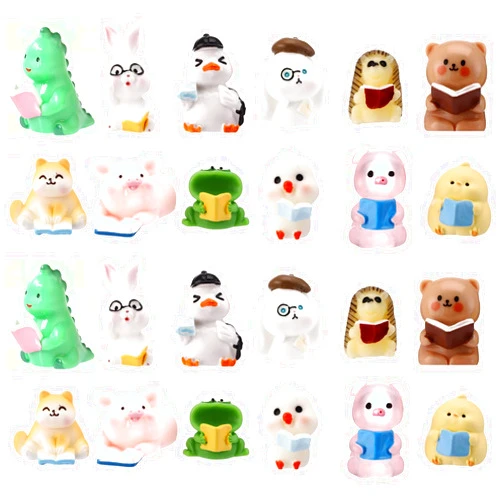 RoundFunny 24 Pcs Reading Gifts for Women Mini Resin Animals Book Lovers Book Club Gifts Bookish Weird Tiny Resin Ornaments Animals Figurine for Librarian Readers Teacher Bookstore Workers