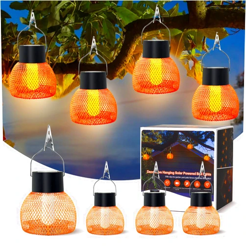 JECOLOS Hanging Solar Lights for Outside, 4 Pack Solar Lanterns Outdoor Waterproof, Decorative Solar Lanterns for Celebrations, Dinners, Party, Garden, Yard, Tree, Tent, Patio, Pouch, Pathway