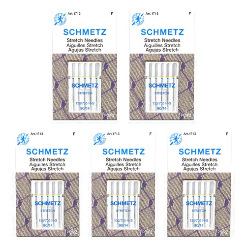 SCHMETZ Stretch Sewing Machine Needles - Precision Needles, Size 90/14, 5-Needle Cards, Pack of 5