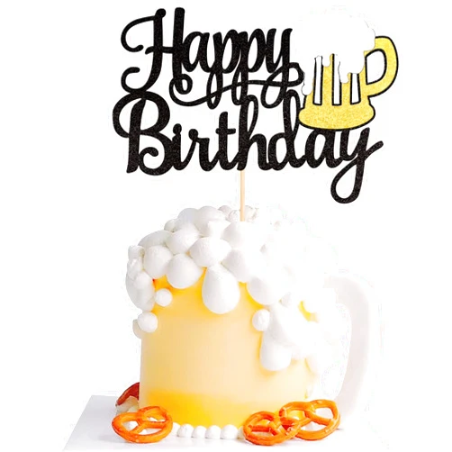 ZHUOWEISM 1 PCS Beer Mug Happy Birthday Cake Topper Assembled Glitter Cheers Beers Cake Pick for Celebrating Glorymoment Beer Theme Birthday Theme Party Cake Decorations Supplies Black