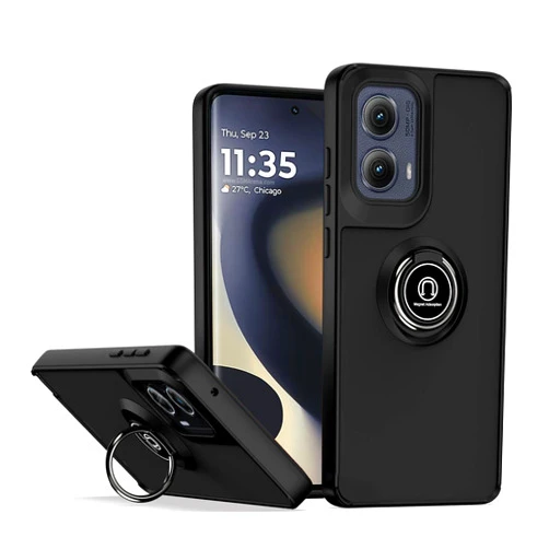 QUIETIP Case Compatible with Motorola Edge 5G 2024,TPU + Hard PC Shockproof Magnetic Ring Car Mount Stand Cover,Black