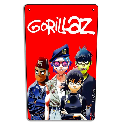 Qiuusizl Gorillaz – Music – Poster Metal Tin Sign 8 x 12 Inch Plaque For Cafe Bar Home Wall Decor