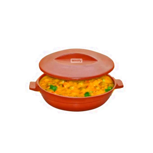 Mittify Clay Kadai With Lid - 1.5 Liters For Cooking. Unglazed And 100% Natural Terracotta Cookware/Microwave Safe.