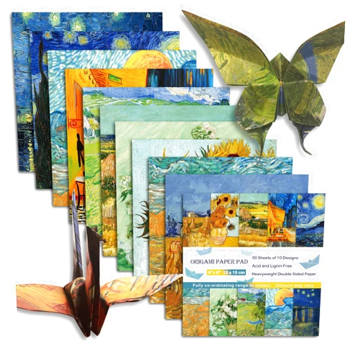 Mifuner Origami Paper 6x6 Double Sided 50 Sheets 10 Colors origami kit Japanese Chiyo Square Craft Kits Easy Fold Arts Crafts DIY Handwork Van Gogh